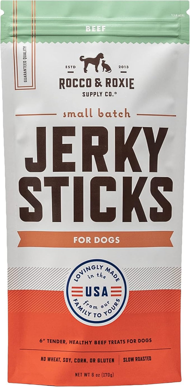 Rocco & Roxie Jerky Dog Treats - Slow Roasted Beef Sticks for All Breed Sizes - 170g Bag