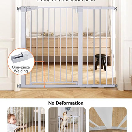 COMOMY 36" Extra Tall Baby Gate for Stairs Doorways, Fits Openings 29.5" to 46" Wide, Auto Close Extra Wide Dog Gate for House, Pressure Mounted Easy Walk Through Pet Gate with Door, White
