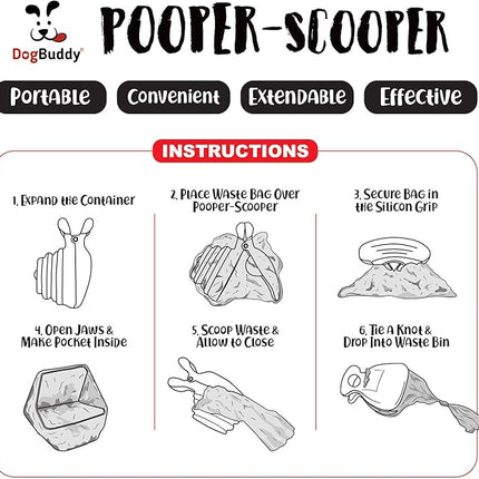 DogBuddy Pooper Scooper, Portable Dog Pooper Scooper, Poop Scooper for Small and Large Dogs, Pooper Scooper with Bag Attachment, Leash Clip and Dog Waste Bags Included (Medium, Taupe)