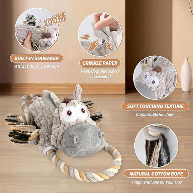 Large Squeaky Dog Toys for Aggressive Chewers,Interactive Tug of War Puppy Toys with Pull Rope,Tough Plush Pet Dog Chew Toys for Small, Medium and Big Dogs