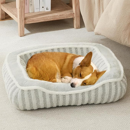 Dog Bed for Small Dogs Breeds,Cat Bed,Puppy Soft Kennel Bed with Pillow,Washable Deluxe Plush Dog Crate Beds,Comfy Durable Rectangular Pet Sleeping Bed & Non-Slip Bottom,Grey(24"X21")