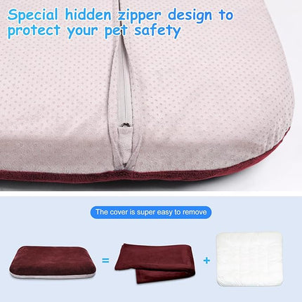 Magic Dog Super Soft Large Dog Bed, 39 Inches Orthopedic Foam Pet Beds with Anti Slip Bottom, Dog Sleeping Mattress with Removable and Washable Cover, Burgundy L,39'' X 33.5'' X 3.7''