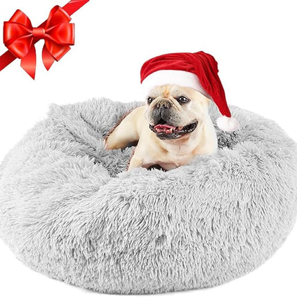 Himax Dog Beds for Small Medium Dogs, Donut Dog Bed with Blanket Attached, Calming Dogs Bed Washable (20"/26"/35") Light Grey