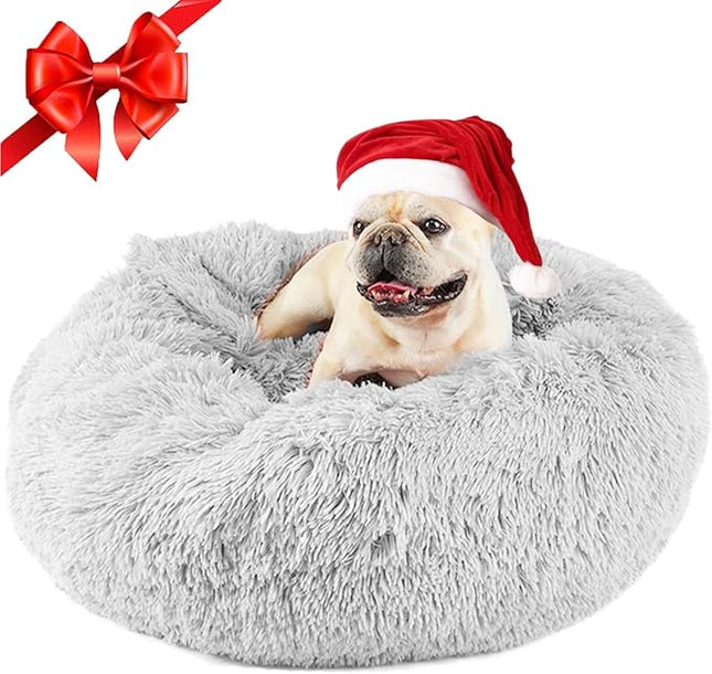 Himax Dog Beds for Small Medium Dogs, Donut Dog Bed with Blanket Attached, Calming Dogs Bed Washable (20"/26"/35") Light Grey