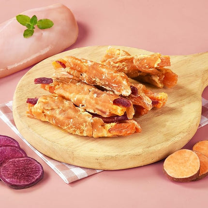 Dog Treats Double Sweet Potato & Chicken Wraps, Healthy Chicken Jerky Dog Chews High Protein Low Fat, Chewy Training Snacks for Small Medium Large Dogs, 12-15 Counts