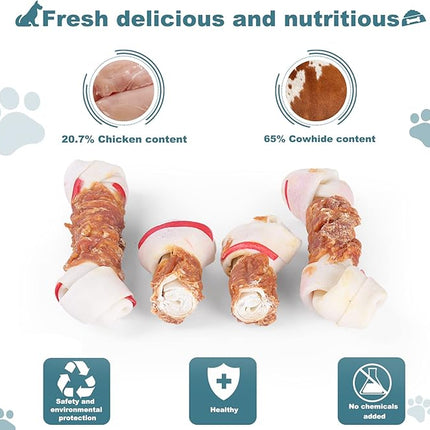 Dog Treats Chicken Wrapped Rawhide Bones for Small Dog Treats Puppy Chews Snacks Promotes Healthy Chewing Chicken Wrapped Knot 6.5" 0.5lb