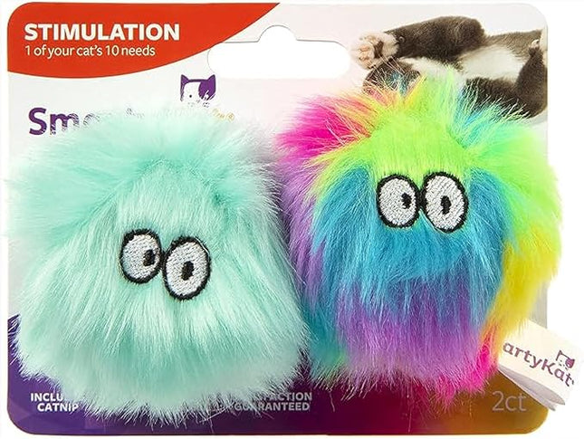 SmartyKat (2 Count) Fuzzy Friends Plush Catnip Ball Cat Toys - Rainbow/Turquoise, 2 Count