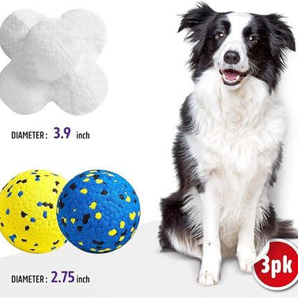 3.9'' Dog Balls Tennis Ball for Aggressive Chewers, Atom Teething Balls Dog Chew Toys for Large Medium Small Dogs and Puppies, 3 Pack