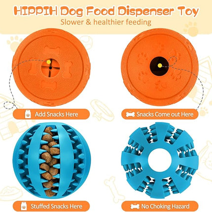 HIPPIH Dog Puzzle Toy 2 Pack, Interactive Dog Toys for Treat Dispensing, Durable Puppy Toys for Teething, Dog Treat Ball for Teeth/Slow Feeder/IQ Training/Playing, Blue-2.75‘’, Orange-3.14‘’