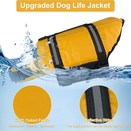 HAOCOO Dog Life Jacket Vest Saver Safety Swimsuit Preserver with Reflective Stripes/Adjustable Belt Dogs?Yellow,S
