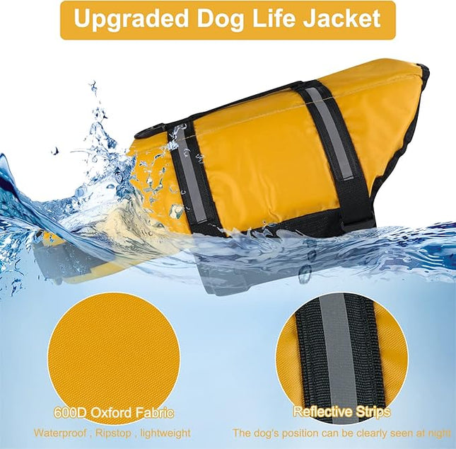 HAOCOO Dog Life Jacket Vest Saver Safety Swimsuit Preserver with Reflective Stripes/Adjustable Belt Dogs?Yellow,S