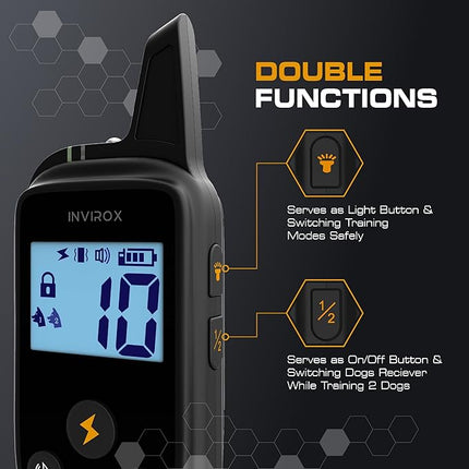INVIROX 2026 Edition Dog Training Collar, 123 Levels for Reactive or Stubborn Dogs, 1100yd Long-Range E Collar, Waterproof Rechargeable System with Manual Bark Control for Large Dogs
