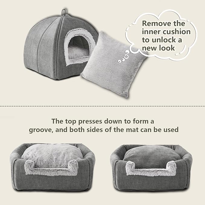 WINDRACING Cat Bed Cave-Cat Beds for Indoor Cats,Kittens and Large Pets,Foldable and Washable with Removable Cushioned and Anti Slip Bottom(Large,Grey)