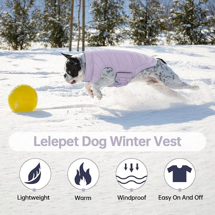 Lelepet Reversible Dog Coat Waterproof Dog Jacket Windproof Puffer Vest for Winter Warm Lightweight Coats for Large Dogs Adjustbale Hook & Loop Pet Apparel with Leash Hole, Boxer, Weimaraner, 2XL