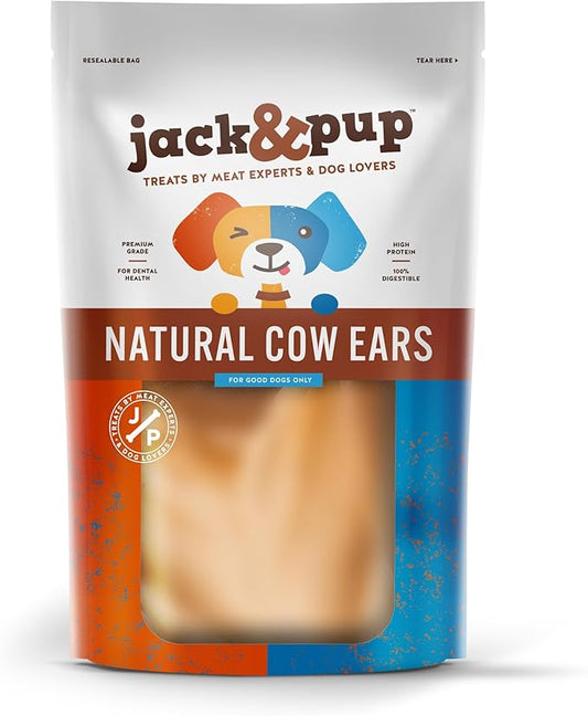 Jack&Pup Natural Cow Ears for Dogs - Cow Ear Dog Treats, Thick Cut, Single Ingredient, High Protein, Pig Ear Alternative Dog Treats - Cow Ears for Small and Large Dogs (15 Pack)