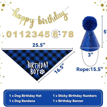 LESYPET Dog Birthday Party Supplies, Dog Birthday Hat with Bandana, and Banner, Cat Decorations Set for Party, Blue
