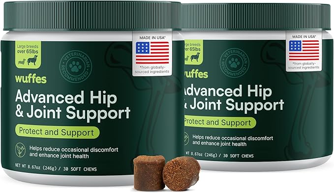 Wuffes Chewable Dog Hip & Joint Supplement - Glucosamine & Chondroitin Chews - Dog Joint Supplements & Vitamins - Extended Joint Care (Large Breed (Over 65 lbs), 60 Chews (Pack of 2))