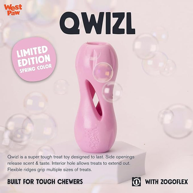 WEST PAW Zogoflex Qwizl Dog Puzzle Treat Toy – Interactive Chewing for Dogs – Dispenses Pet Treats – Brightly-Colored Dog Enrichment Toy for Aggressive Chewers, Fetch, Catch, Large 6.5", Bubblegum