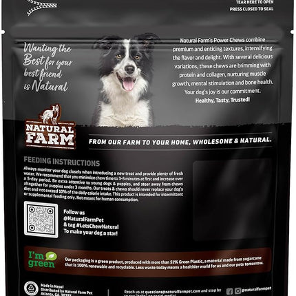 Natural Farm Power Bully Sticks Dog Chews (6”,15-Pack), 2-in-1 Power Chews: Premium Beef Cheek Wrapped in Beef Pizzle, Long-Lasting, Great Dog Dental Treats for Small, Medium & Large Dogs