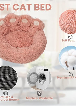 Calming Dog Bed Cat Bed Medium Size Dog - Donut Washable Medium Pet Bed, Warm Kitten Nest 24 inches Anti-Slip Round Fluffy Plush Faux Fur Cat Bed, Fits up to 25 lbs Pets, (Luxury Pink)