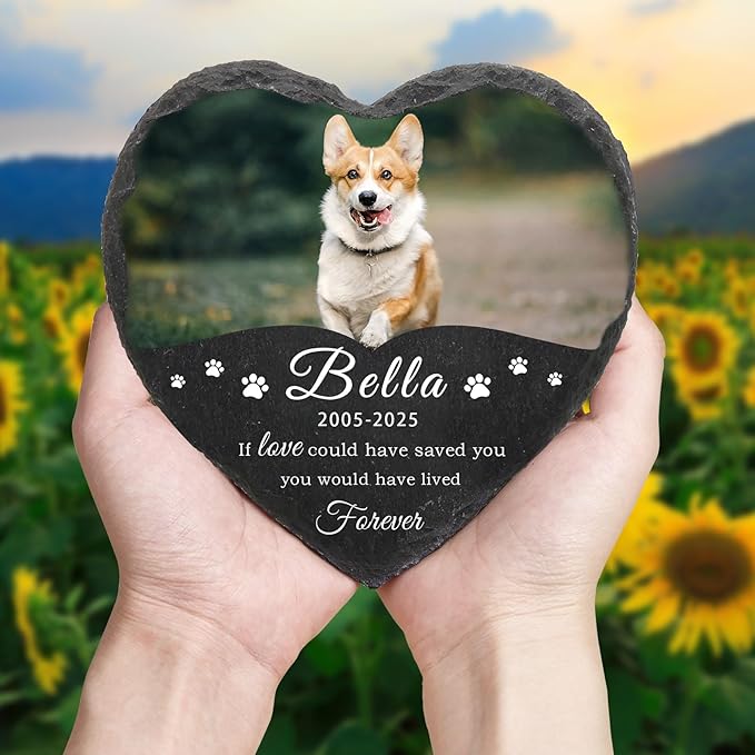 Dog Memorial Gifts for Loss of Dog Cat,Personalized Pet Memorial Stone with Photo Name,Custom Pet Remembrance Gifts,Cat Memorial Sympathy Gift,Dog Passing Away Gifts,Memorial Plaques for Dogs
