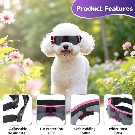 LESYPET Dog Goggles for Small Medium Dogs, UV Protection Dog Sunglasses with Foam Padded, Windproof Eye Protection Puppy Sunglasses for Riding Driving, Adjustable, Pink