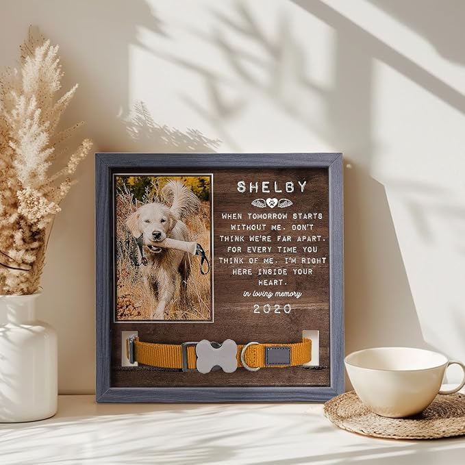 Pawfect House I'm Right Here Inside Your Heart, Personalized Pet Loss Sign (9x9IN) With Collar Holder, Dog Memorial Gifts for Loss of Dog, Bereavement Gifts Ideas, Pet Memorial Picture Frame