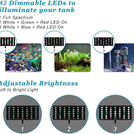 DOMICA Clip On Aquarium Light with Timer for 3 to 8 Gal Fish Tank (Dimmable Full Spectrum LED) USB Moving Lamp for Open Terrarium (Adapter NOT Included), Black, DM-USBLIGHT+T02