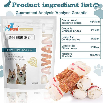 Dog Treats Chicken Wrapped Rawhide Bones for Small Dog Treats Puppy Chews Snacks Promotes Healthy Chewing Chicken Wrapped Knot 6.5" 0.5lb