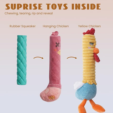 Nocciola 3 in 1 Rip and Reveal Chicken Dog Toy, Suprise Toys Inside- Durable Stuffed Squeaky Crinkle Chew Animal Toy for Medium Large Breed, Funny Cute Teething Keep Busy Pet Supplies