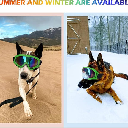 Large Dog Sunglasses With Adjustable Strap UV Protection, Windproof Puppy Eyewear, Suitable for Medium-Large Pets, Eyes Protection, Soft Goggles (Green Frame)
