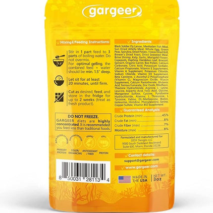 3oz Goldfish Food for Advanced Breeders Only. Complete Goldfish Gel Diet for Both Juveniles & Adults. Proudly Made in The USA Using Premium Ingredients, Nutrition Gourmet Formula. Enjoy !