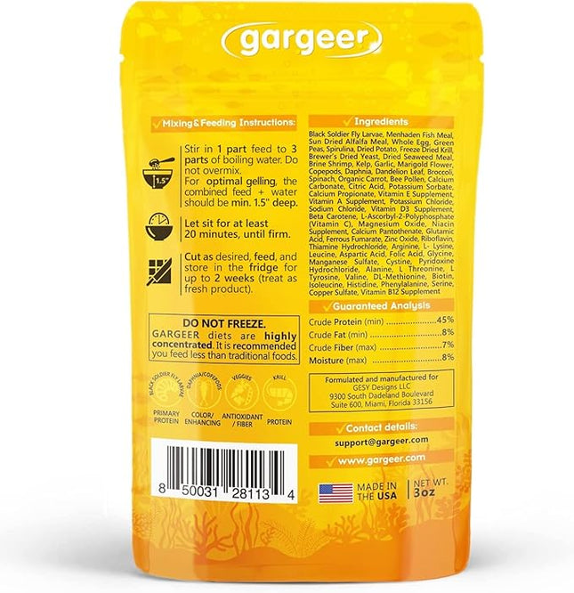 3oz Goldfish Food for Advanced Breeders Only. Complete Goldfish Gel Diet for Both Juveniles & Adults. Proudly Made in The USA Using Premium Ingredients, Nutrition Gourmet Formula. Enjoy !