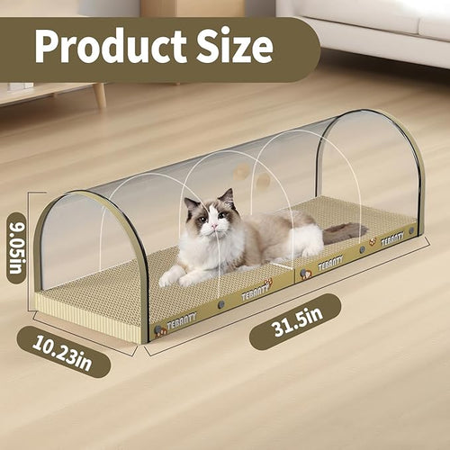 3 Function in 1 Cardboard Cat Scratcher Board, 31.5 in Cat Scratcher House, Cat Scratchers for Indoor Cats, Arched Cats Scratch Pad As Cat Bed, Cat Tunnel for Sleep, Grind Claws (Beige)