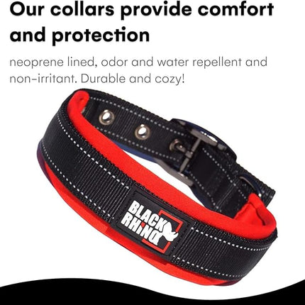 Black Rhino Extra Large Dog Collar - Adjustable Reflective Heavy Duty Dog Collars with Ultra-Soft Neoprene Padding - Weatherproof, Durable, and Comfortable - Ideal for Active Dogs - Red and Black
