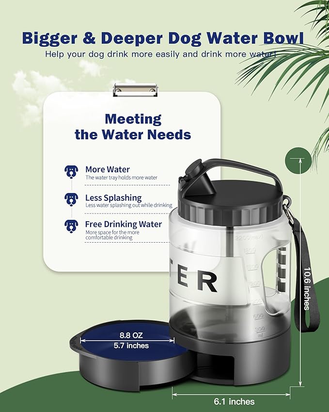 77oz Large Dog Water Bottle - Portable Travel Dog Water Dispenser & Bowl - Leak-Proof Pet Water Jug for Hiking, Camping, Walking & Car Trips, Black