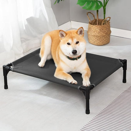 pettycare Elevated Outdoor Dog Bed - Dog Cots for Small Pet, Heavy Duty Raised Cot Waterproof, Cooling Pets Bed with Washable Durable Teslin Mesh and Non Slip Feet, 28 Inches, Black