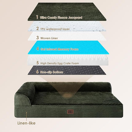 EHEYCIGA Memory Foam Dog Bed XXL, Giant Dog Bed Orthopedic with Washable Removable Cover, Waterproof Pet Bed Couch for Jumbo Dogs, 48x36x7 Inches, Dark Green