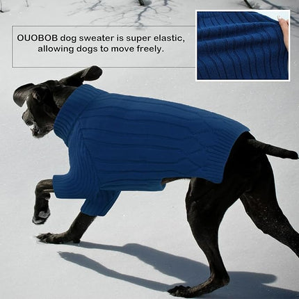 Large Dog Sweater - Turtleneck Thick Warm Doggie Christmas Sweater for Girl or Boy Dogs (Blue L)