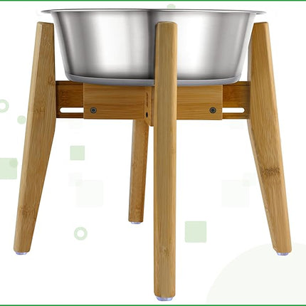 Dog Bowl Stand (12-inch High) - Ideal for Large Breeds - Adjustable Sideways, Slanted Feet - Elevates, Raises Pet Food Feeders, Water Dishes, Fountains, Dispensers - Bamboo Stand Only