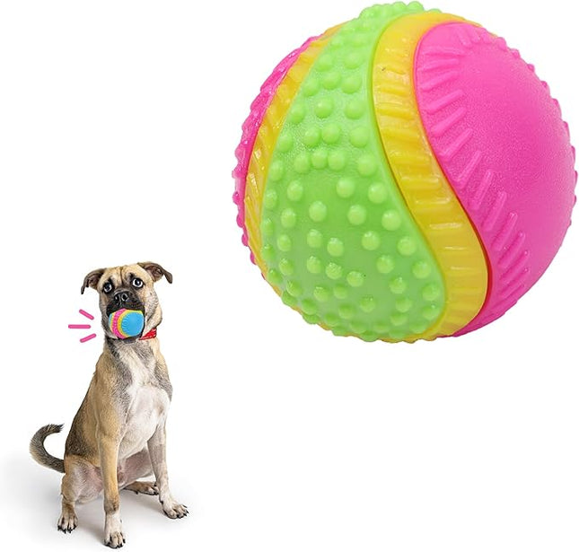 SPOT Sensory Ball Dog Toy for Soft Chewers – 3.25-Inch Durable TPR Rubber Ball with Squeaker and Bell, Textured for Gentle Chewing, High-Contrast Colors for Indoor & Outdoor Fetch Play