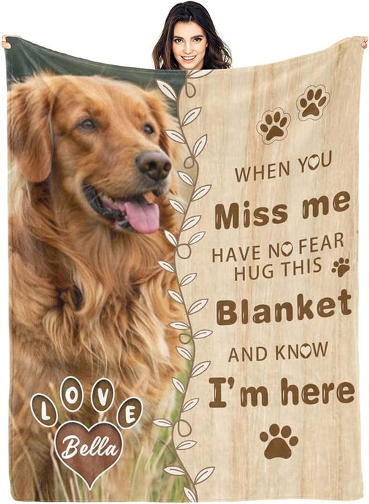 Pet Memorial Gifts for Lost of Dogs Cats, Personalized Pet Memorial Throw Blanket with Photo, in Memory of Dog Sympathy Gift Bereavement Remembrance Passing Away Gifts, Custom Pet Picture Blanket