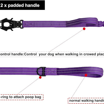 ICEFANG Tactical Dog Leash,K9 Training Walking Bungee Lead with 2 Control Handle,Heavy Duty Quick Release Metal Clasp,for Medium Large Breed (Reflective Purple, 6 FT)