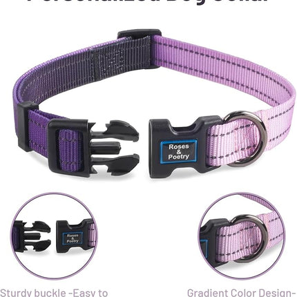 Roses&Poetry Small Dog Collar, Adjustable Reflective Puppy Collars Durable Pet Collars for Small Medium Large Dogs(Lightpurple-S)