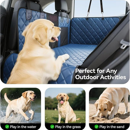 Hard Bottom Car Seat Cover for Dogs, PU+Plush Dog Car Seat Cover for Back Seat, Waterproof Backseat Extender for Dogs in Car (Navy Blue, L - Cars, Small/Mid-Size SUVs & Trucks)