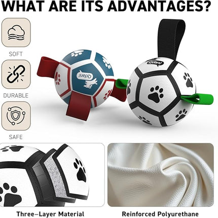 QDAN 2 Pack Small Dog Toys, 3.5 Inch Puppy Balls, Dog Balls with Straps for Small Breed, Soccer Ball for Dogs, Puppy Toys, Dog Birthday Gift