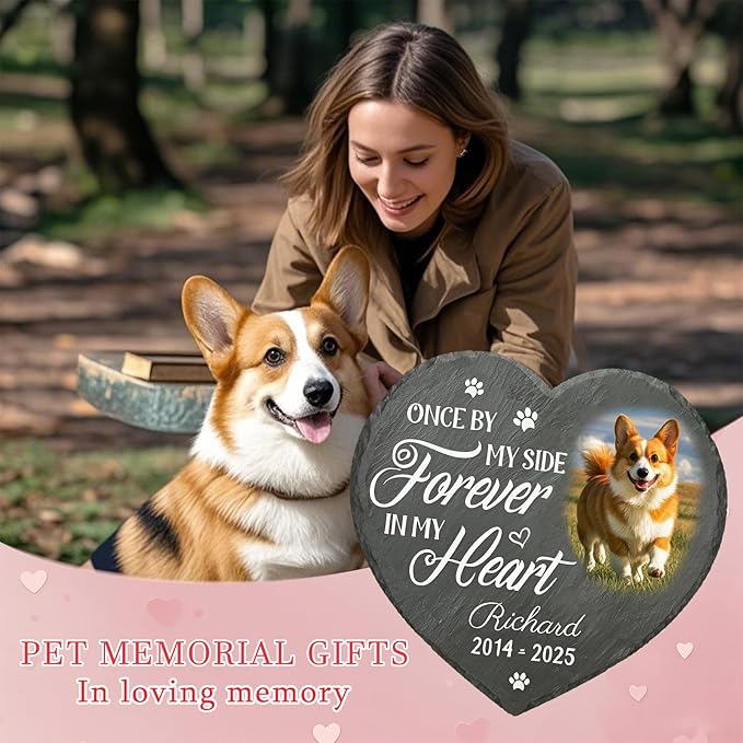 Personalized Pet Memorial Stone - Custom Dog Grave Marker with Name & Photo - Sympathy Gifts for Loss of Beloved Dog - Cemetery Decor - Rainbow Bridge Memorial for Dogs (Style A)