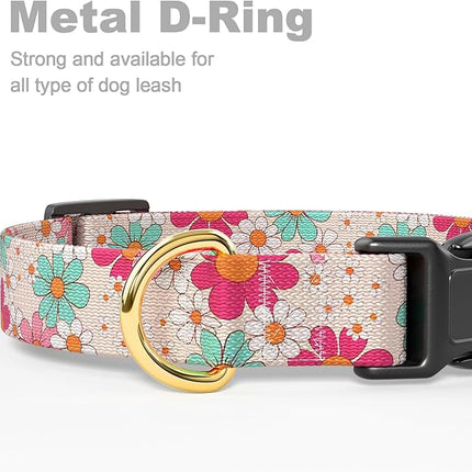 Rnivvi Dog Collar for Medium Dogs, Cute Heavy Duty Adjustable Puppy Collar with Quick Release Buckle for Girl & Female, Pet Accessories for Walking Running, M Length 1" Width, Hand Drawn Flowers