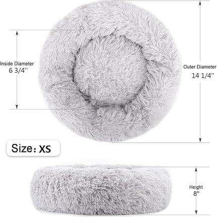 NOYAL Calming Donut Dog Bed for Small to Medium Dogs & Cats - Plush Faux Fur Anti-Anxiety Pet Bed with Machine Washable Cover & Non-Slip Base