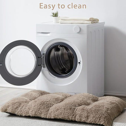 BFPETHOME Dog Beds for Large Dogs, Plush Dog Crate Bed Fluffy Cozy Kennel Pad for Sleeping &Ease Anxiety, Washable Pet Mats with Anti-Slip Bottom for Large Dogs, Brown